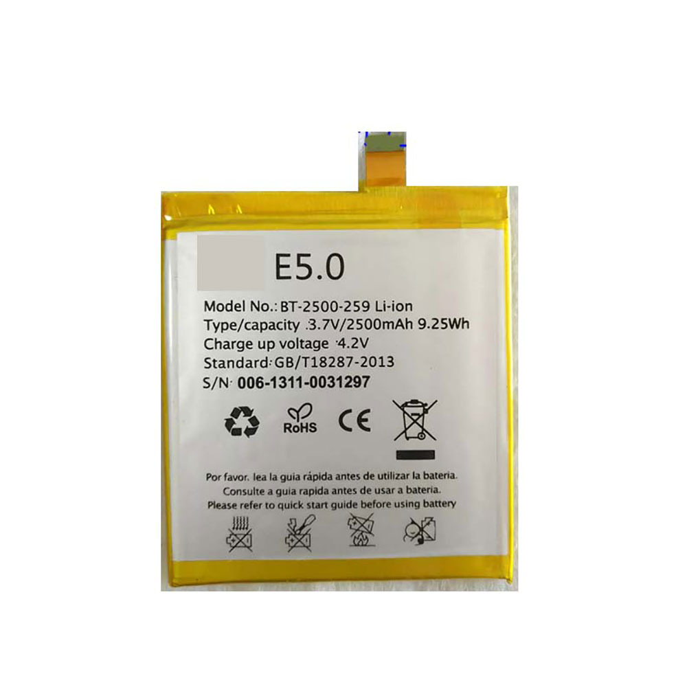 Batterie pour 2500mAh/9.25WH 3.7V/4.2V E5.0