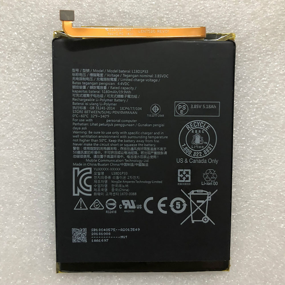 Batterie pour 5180mAh/19.9WH 3.85V/4.4V L18D1P33