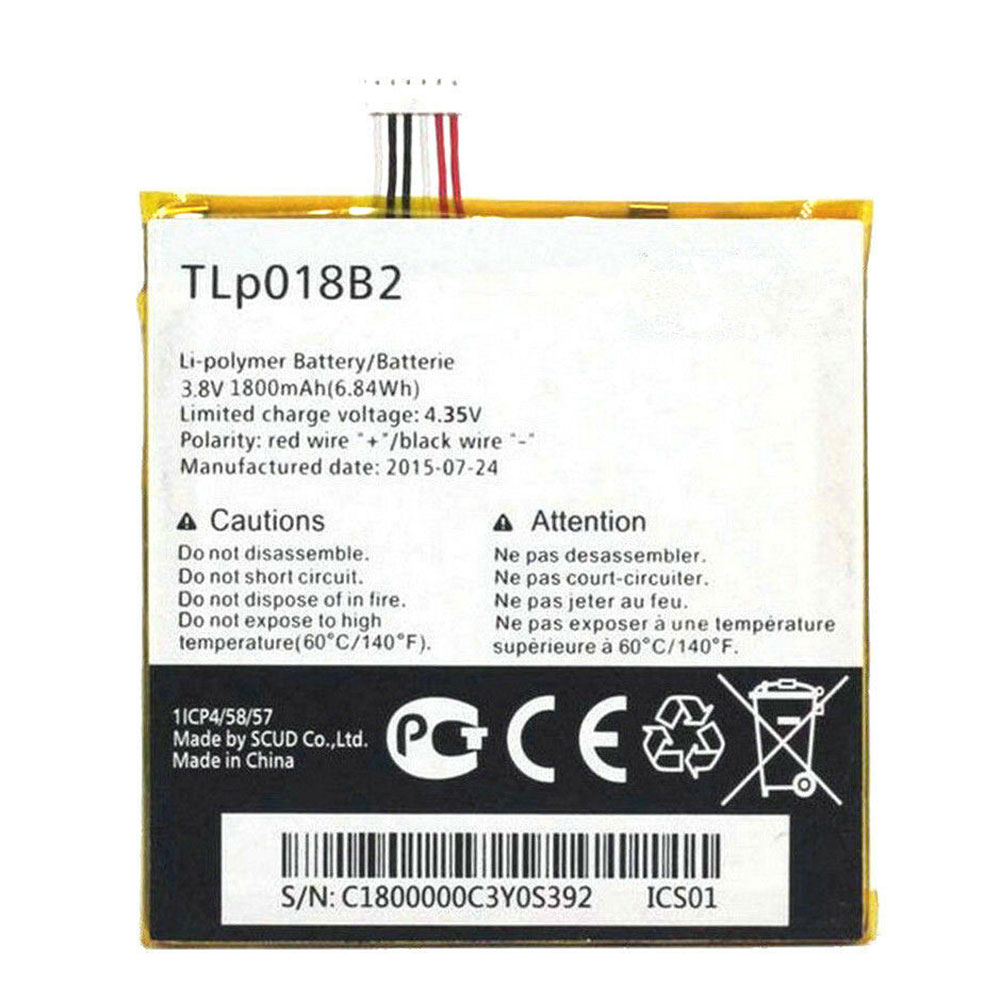 Batterie pour 1800mAh/6.84WH 3.8V/4.3V TLP018B2