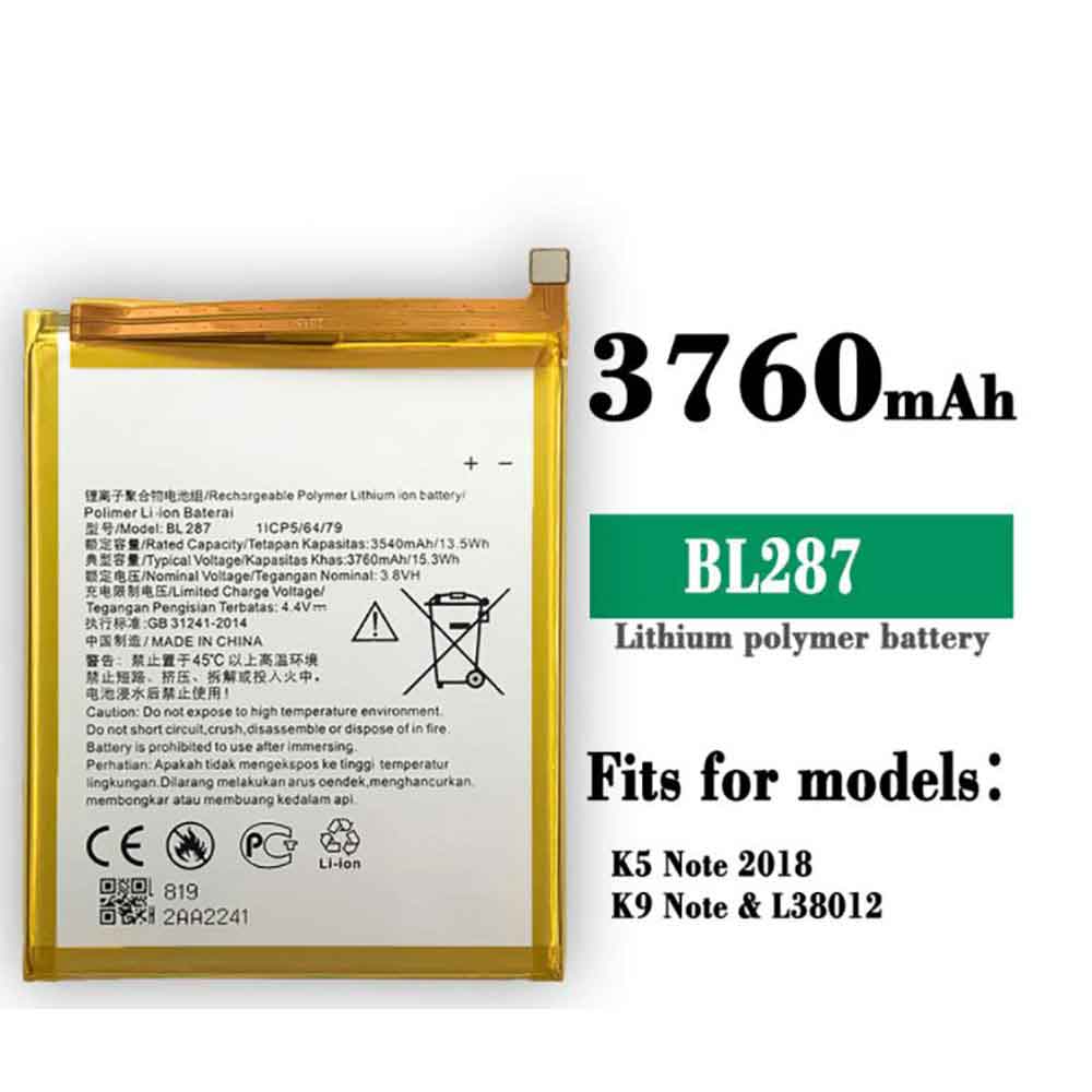 Batterie pour 3540MAH/13.5Wh 3.8V 4.4V BL287