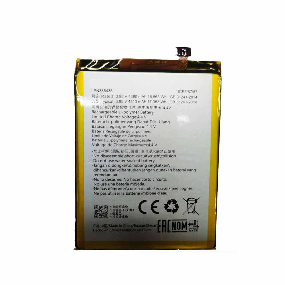 Batterie pour 4380mAh 16.863WH 3.85V 4.4V LPN385438