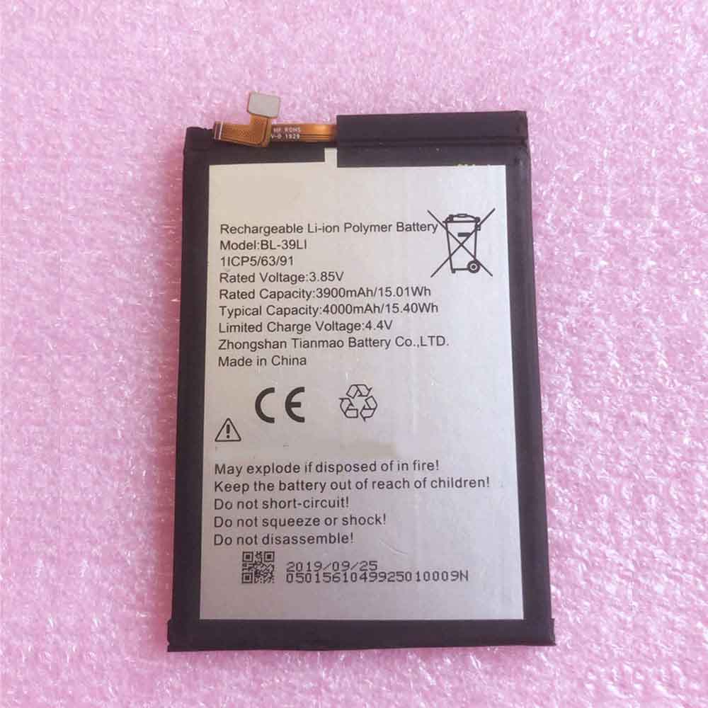 Batterie pour 3900mAh 15.01WH 3.85V 4.4V BL-39LI