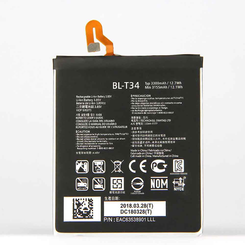 Batterie pour 3300MAH/12.7Wh 3.85V 4.4V BL-T34