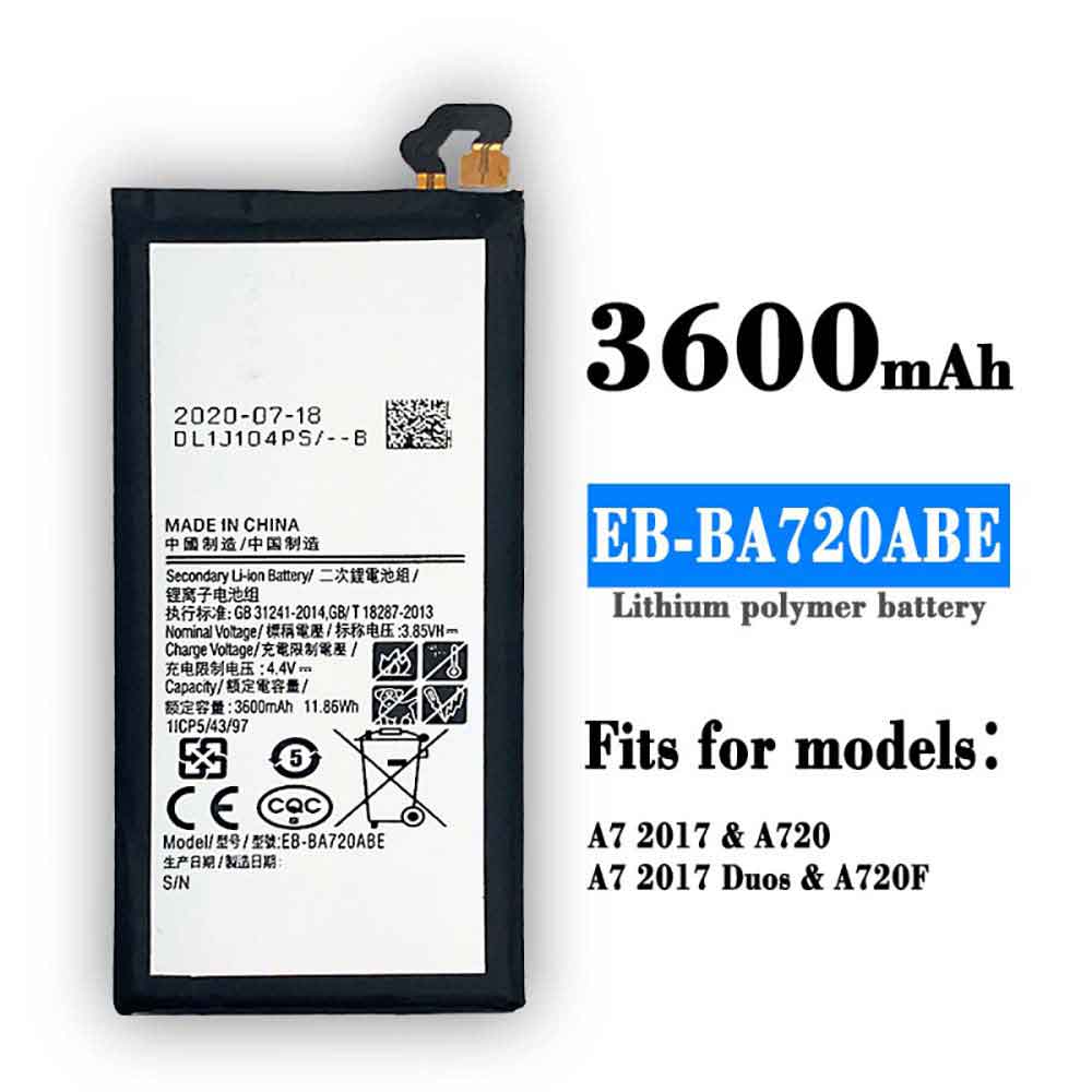 Batterie pour 3600mAh/11.86WH 3.85V 4.4V EB-BA720ABE